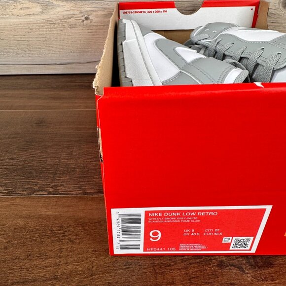 Nike Dunk Low Mens Size 9 White Light Smoke Grey HF5441 105 - Picture 10 of 10